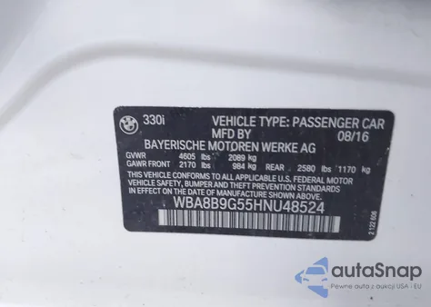 2017 BMW 330I from USA, damaged, VIN WBA8B9G55HNU48524